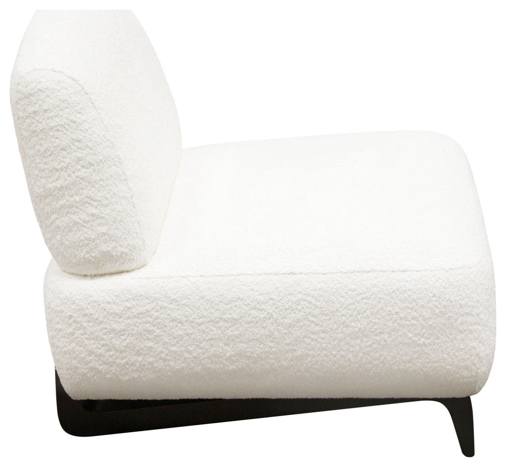 Vesper Armless Chair, Faux White Shearling With Black, Wood Leg Base