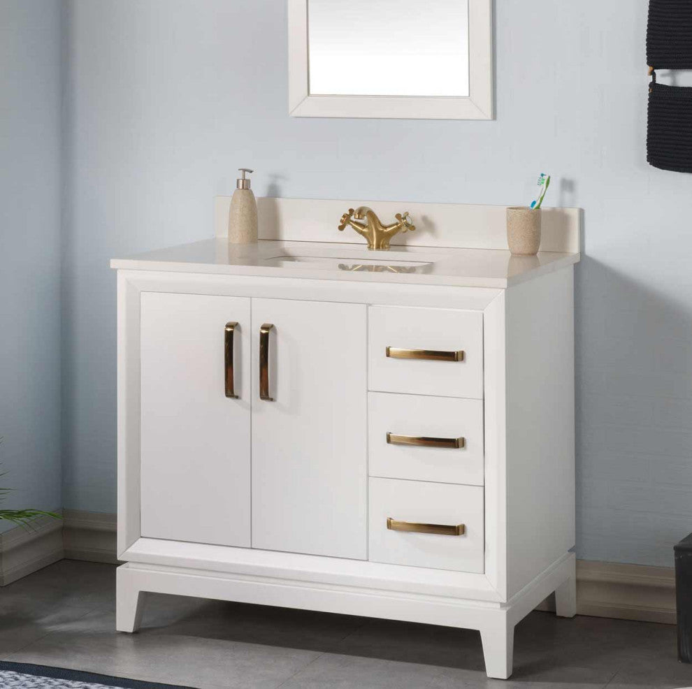 Fabia Collection 36" Bathroom Vanity With Sink, Mirror, Countertop, White