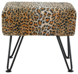 Leopard Faux Fur Ottoman, 19''x13''x17''