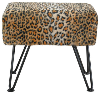 Leopard Faux Fur Ottoman, 19''x13''x17''