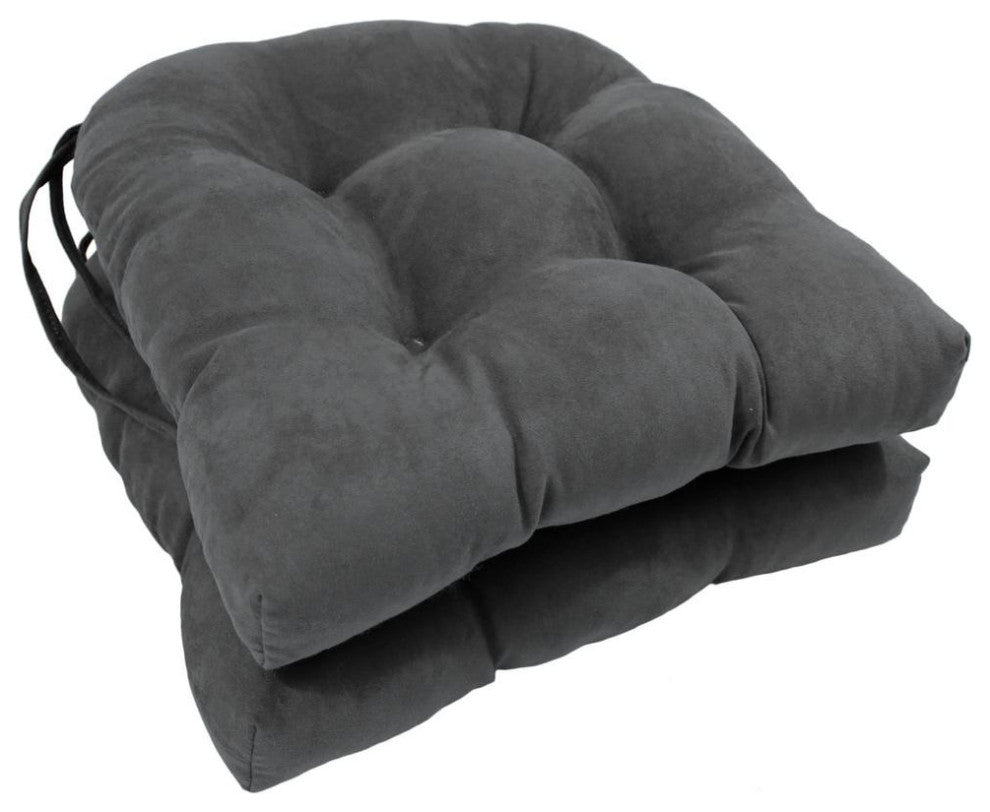 16-inch Solid Microsuede U-shaped Tufted Chair Cushions (Set of 2)