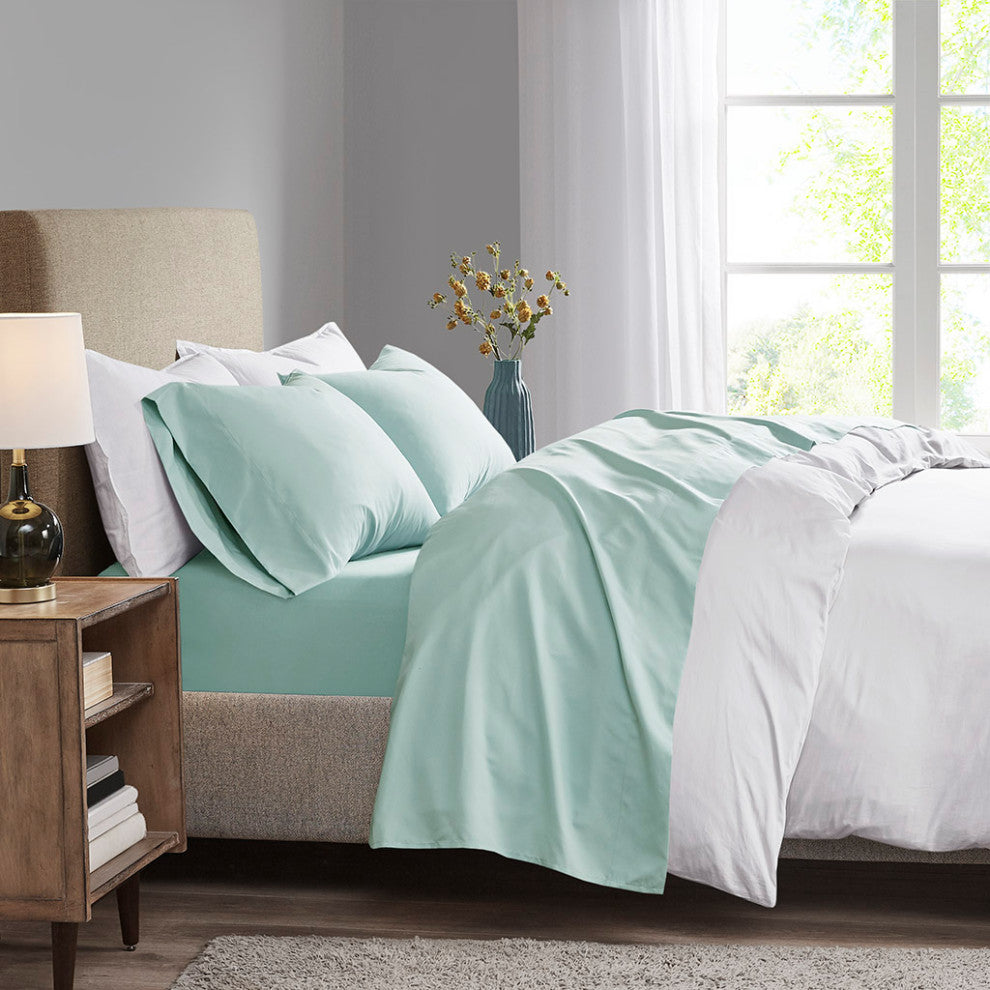 Madison Park Microcell 3M Scotchgard Moisture Treatment Sheet Set, Seafoam, Twin