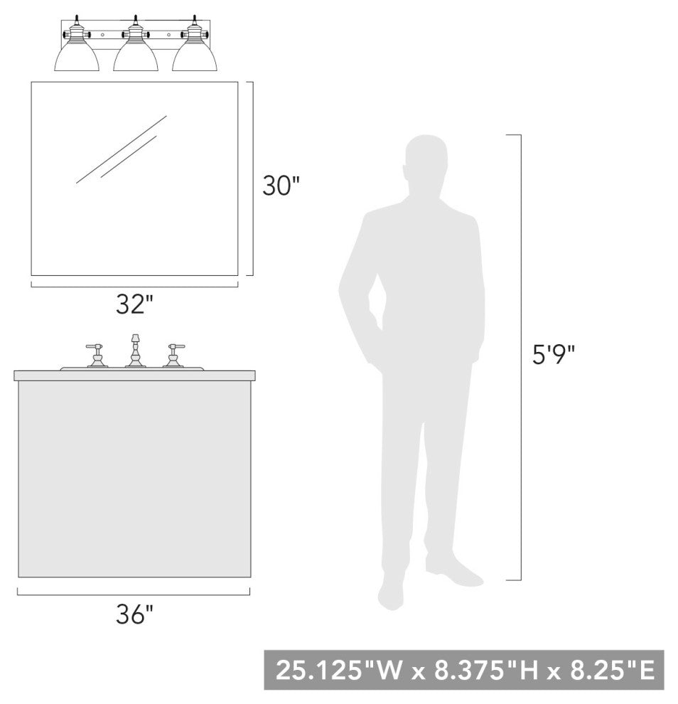 Hines 3-Light Bath Vanity, Chrome, Seeded Glass