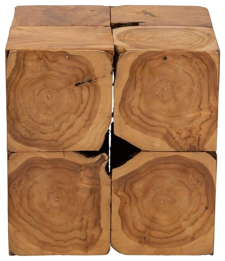 Eldora Rustic Transitional Natural Brown Teak Root End Table
