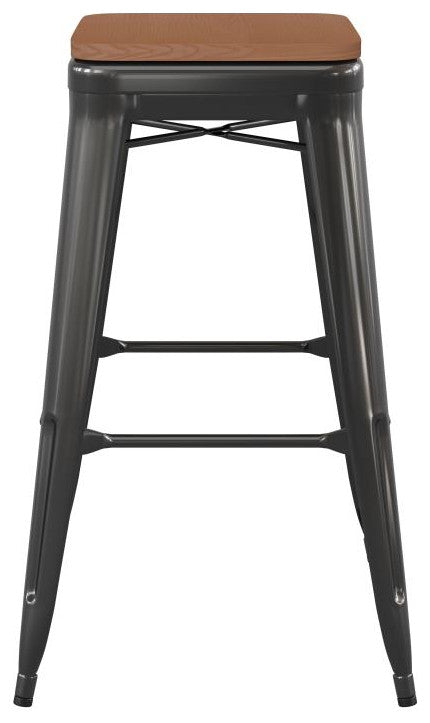 Kai Commercial Grade 30"H Metal Counter Stool, Black/Teak