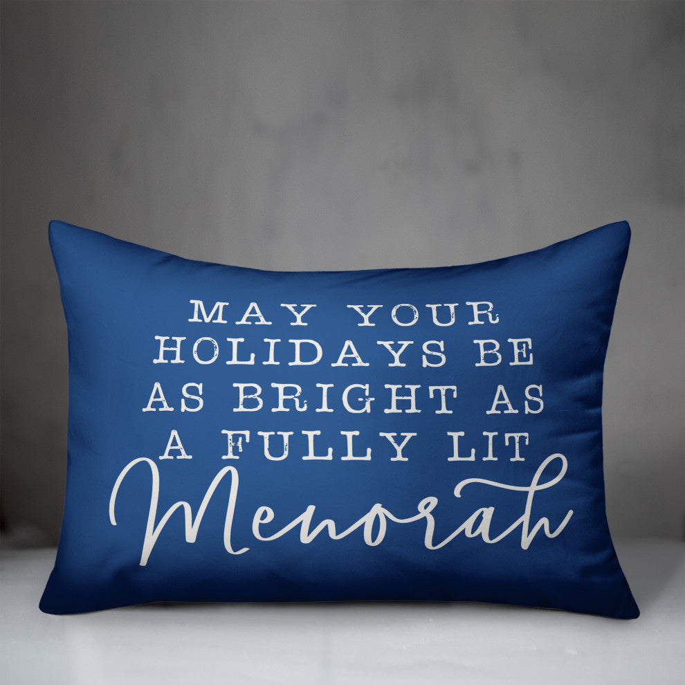 Fully Lit Menorah 14"x20" Throw Pillow