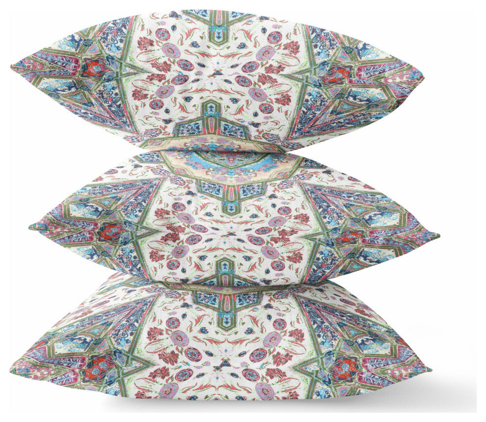 16" Cream Pink Boho Flower Suede Throw Pillow