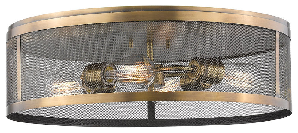 Meshsmith 4 Light Flush Mount in Natural Brass