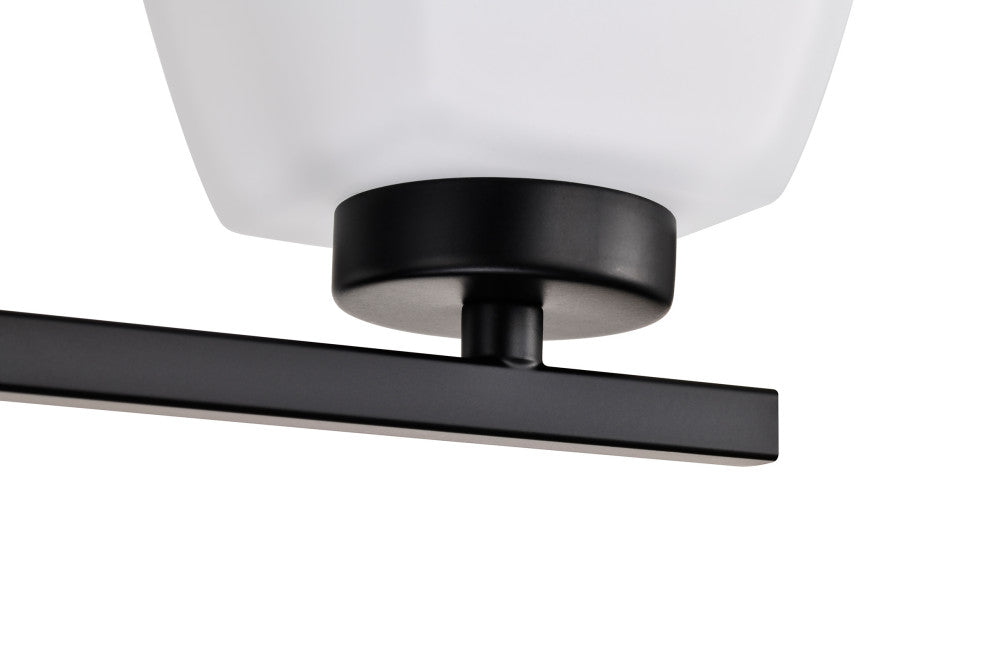 22 in. 3-Light Matte Black Vanity Light With Square Etched White Glass Shades