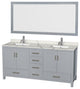 Sheffield 72" Gray Double Vanity, Calacatta Quartz Top, Square Sinks, 70" Mirror