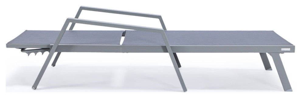 LeisureMod Marlin Patio Chaise Lounge Chair Gray Arms Set of 2, Dark Gray