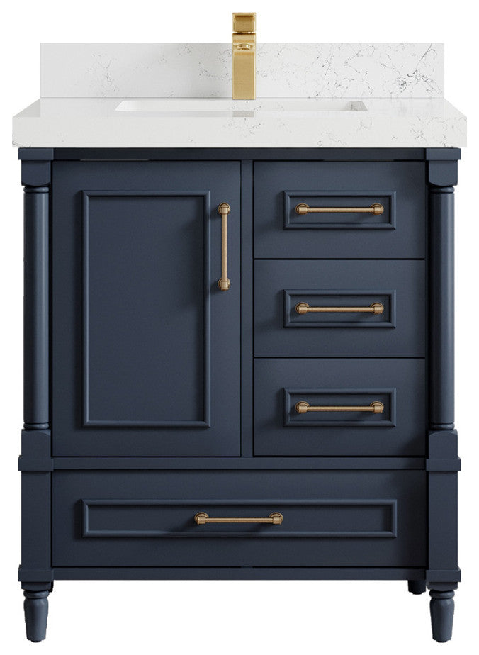 Aberdeen 30 Single Sink Bath Vanity in Hale Navy Blue  2" Empira Quartz