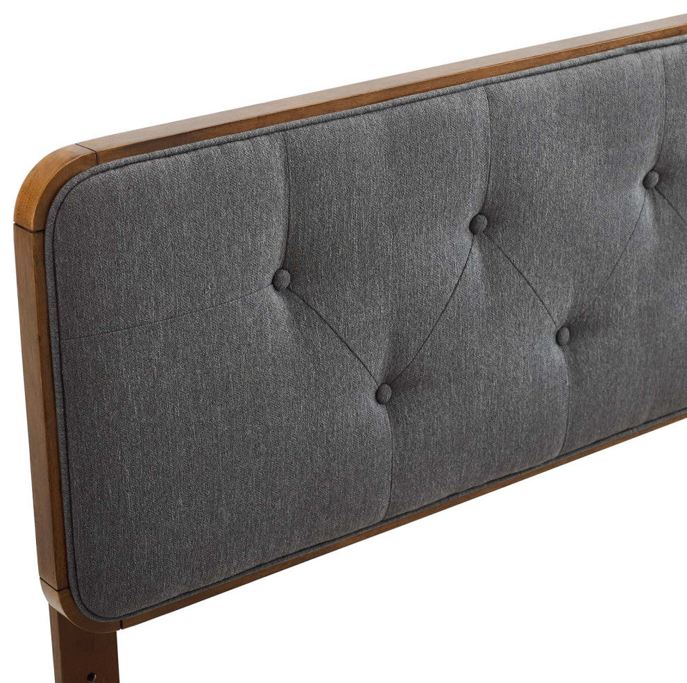 Collins Tufted King Fabric and Wood Headboard Walnut Charcoal