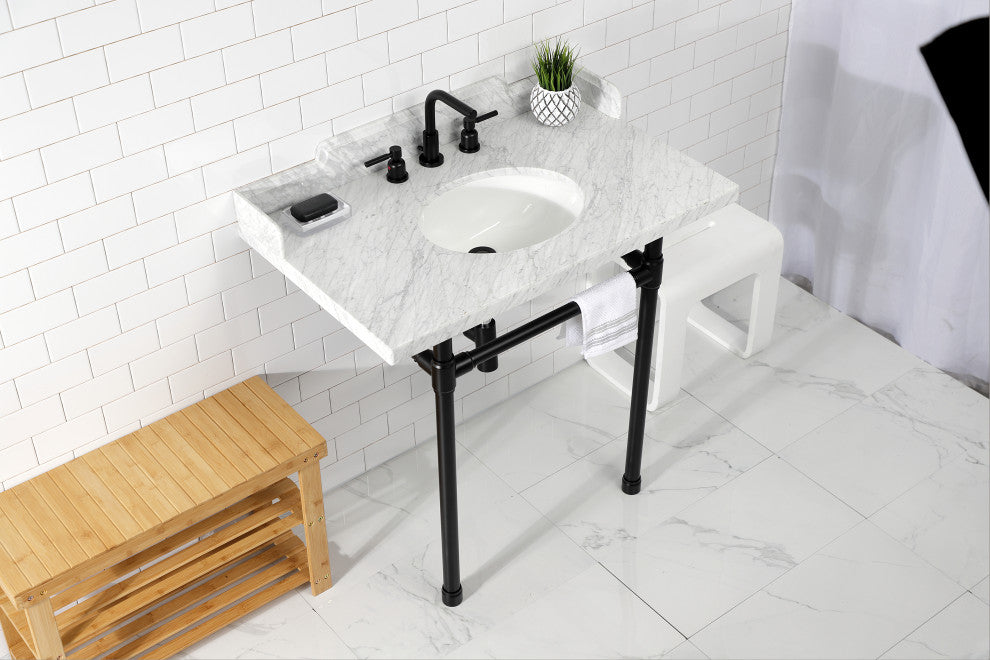 Kingston Brass LMS36M80ST 36" Carrara Marble Console Sink, Legs