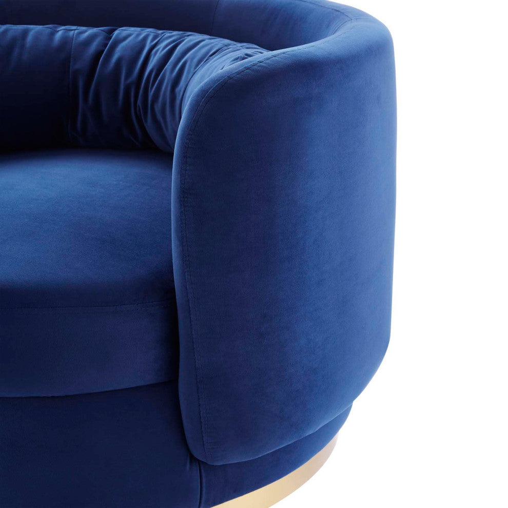 Armchair Swivel Accent Chair, Navy Gold, Velvet, Modern, Lounge Hospitality