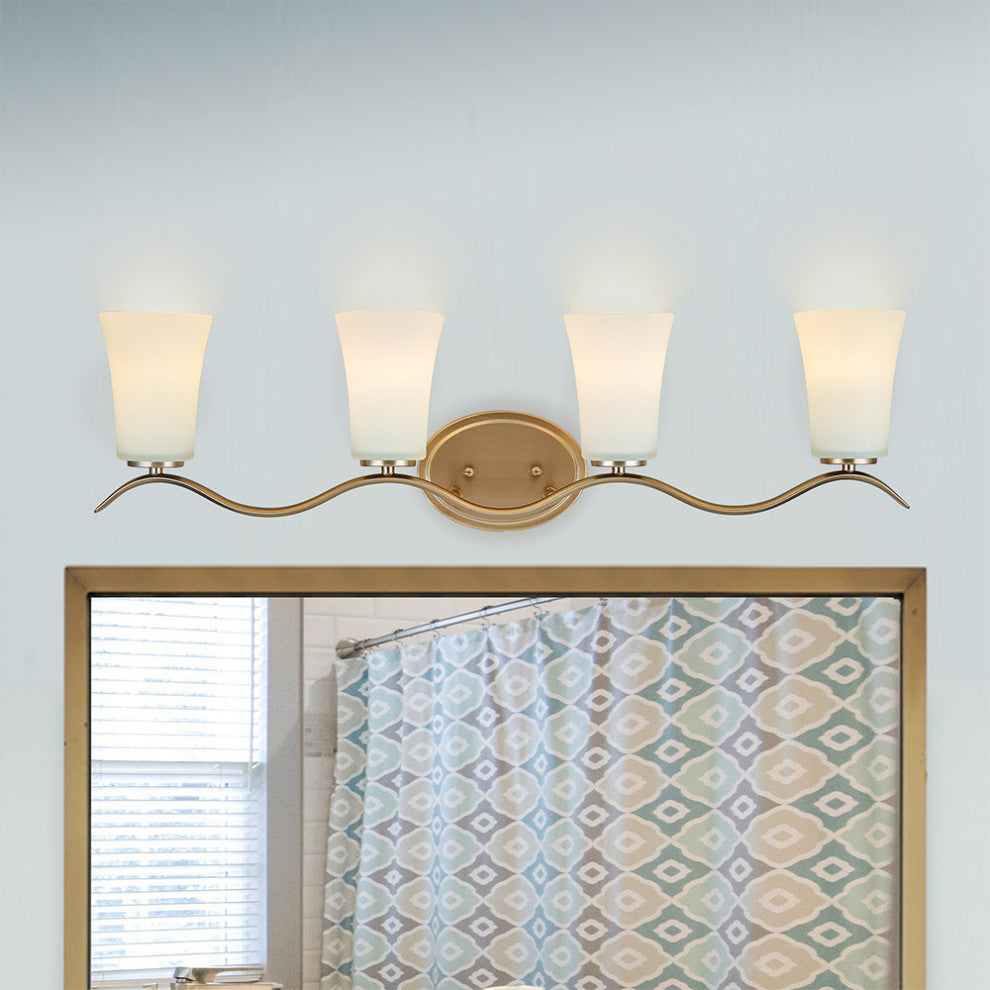 N2163-4-GD 4 Light Vanity Lighting with White Glass in Gold Finish