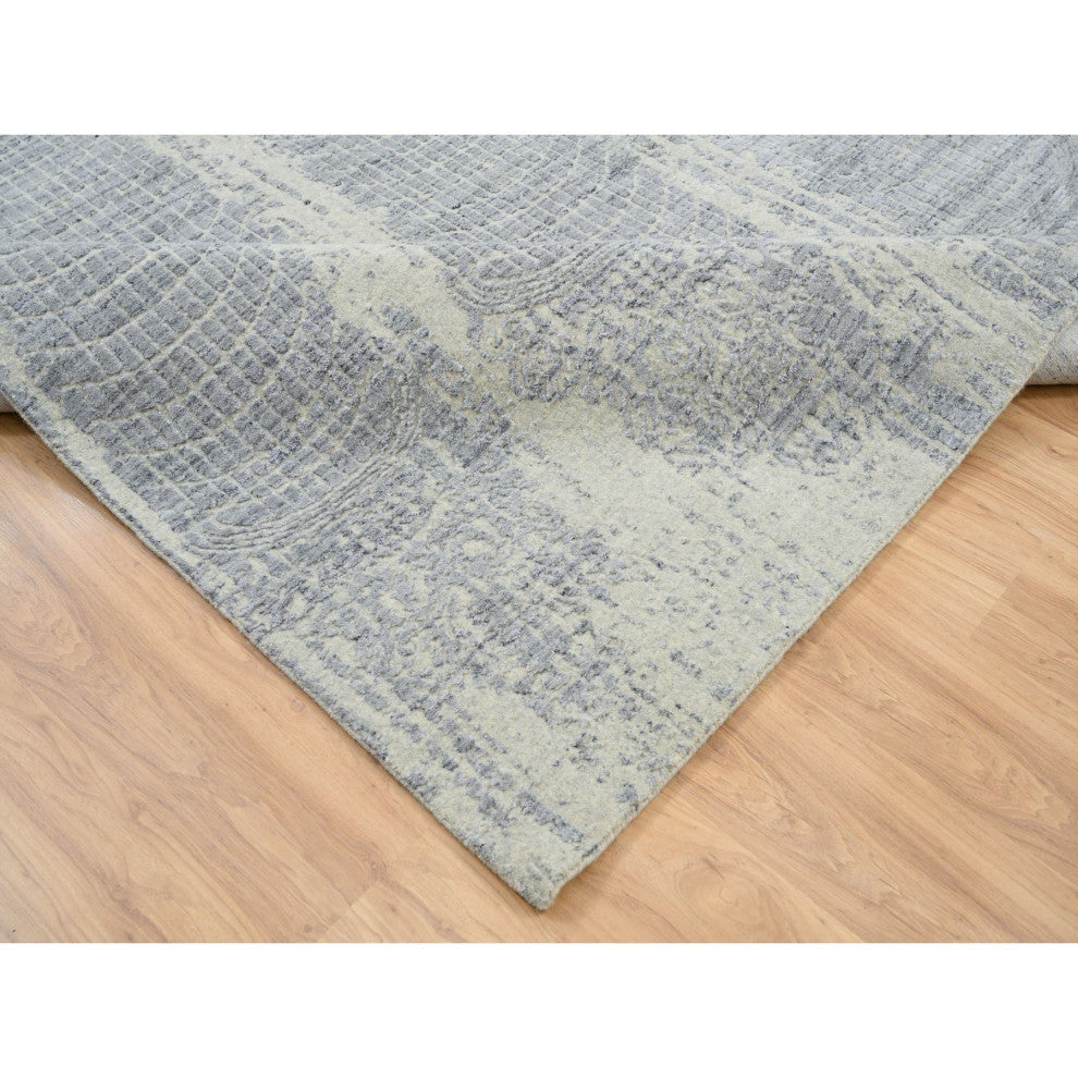 Gray, Jacquard Hand Loomed, Wool And Plant Based Silk, Square Rug, 10'2" x 10'0"