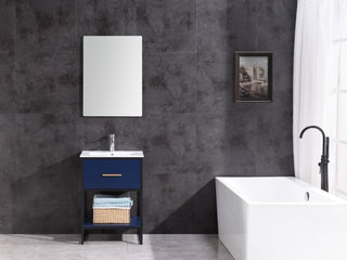 24" Blue Finish Sink Vanity With Black Metal Frame, PVC