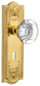 Meadows Plate Passage Round Clear Crystal Glass Knob, Polished Brass