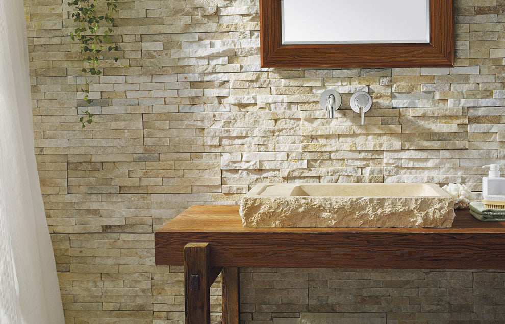 Virtu Orion Natural Stone Bathroom Vessel Sink, Galala Beige Marble