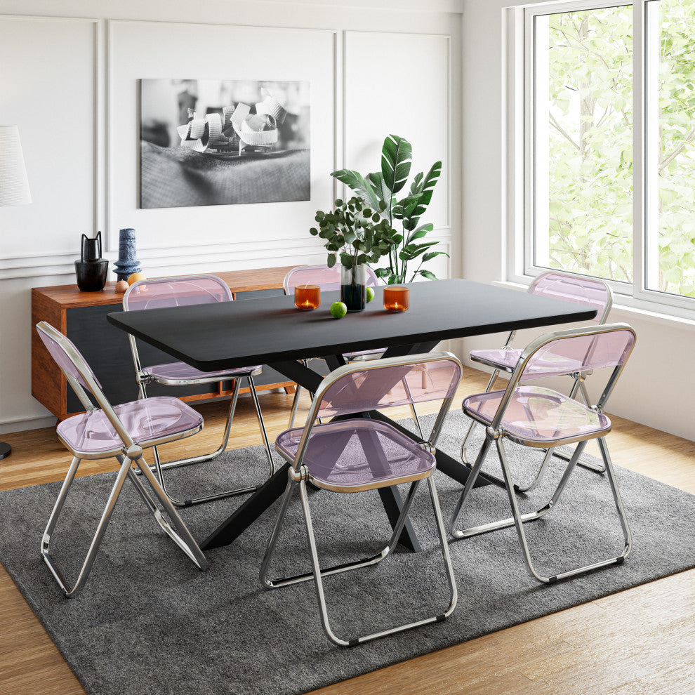 LeisureMod Lawrence 7-Piece Dining Set With Chairs and Dining Table, Magenta