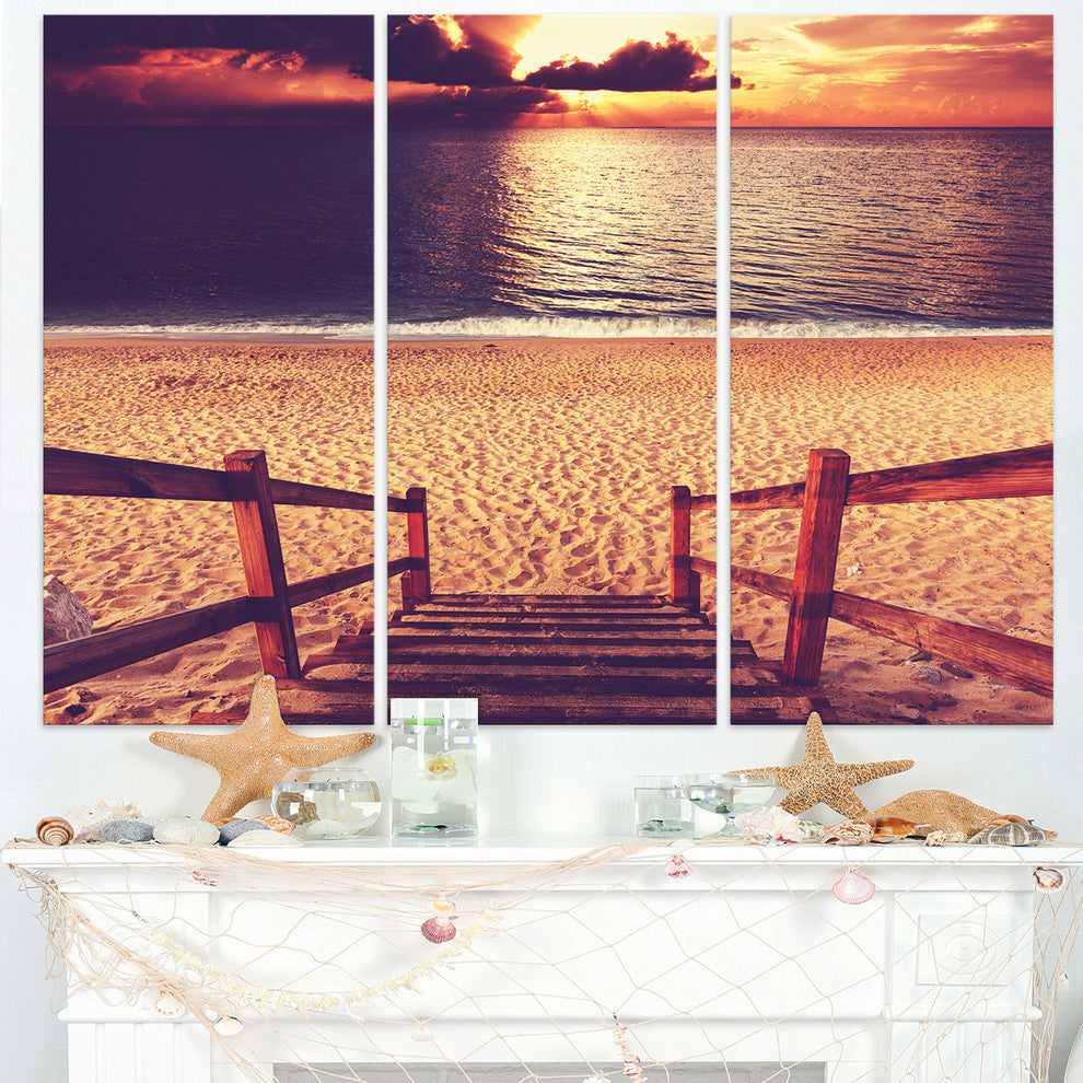 "Wood Boardwalk in at Evening" Metal Wall Art, 3 Panels, 36"x28"