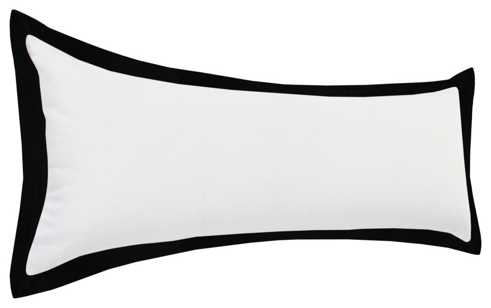 Ox Bay Handwoven White/Black Bordered Organic Cotton Pillow Cover, 14"x36"