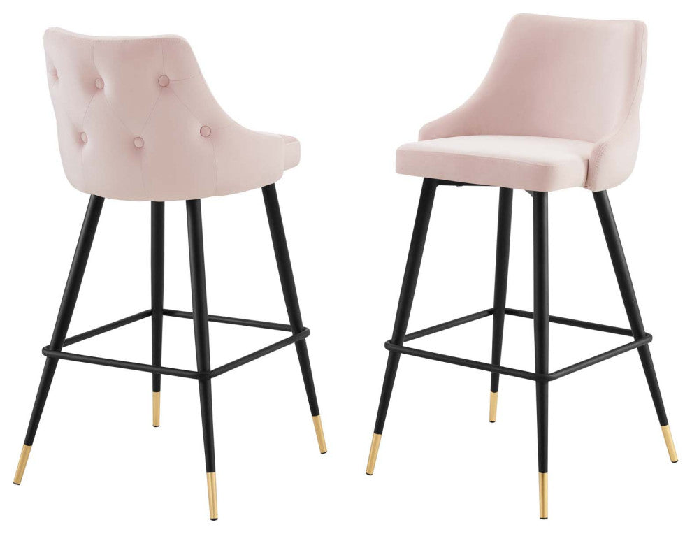Bar Stool Chair Barstool, Set of 2, Velvet, Pink, Bar Pub Cafe Bistro Restaurant