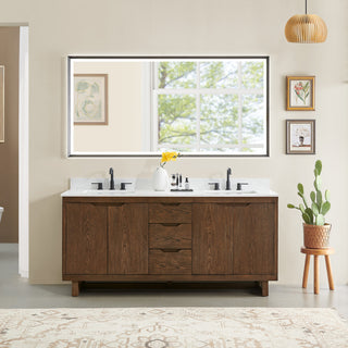 Mowry Bathroom Vanity, Brown Brushed Oak, 72", With Mirror