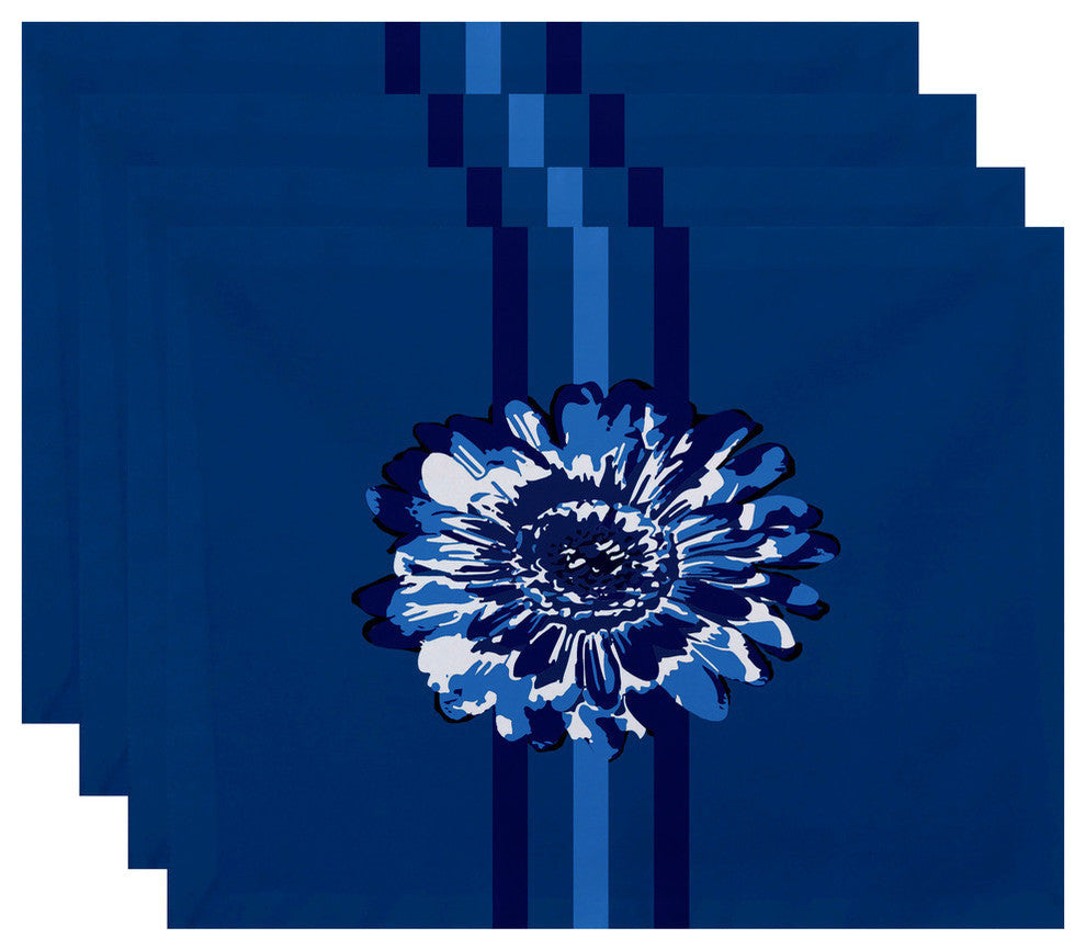 18"x14" Flower Child 2, Floral Print Placemat, Blue, Set of 4