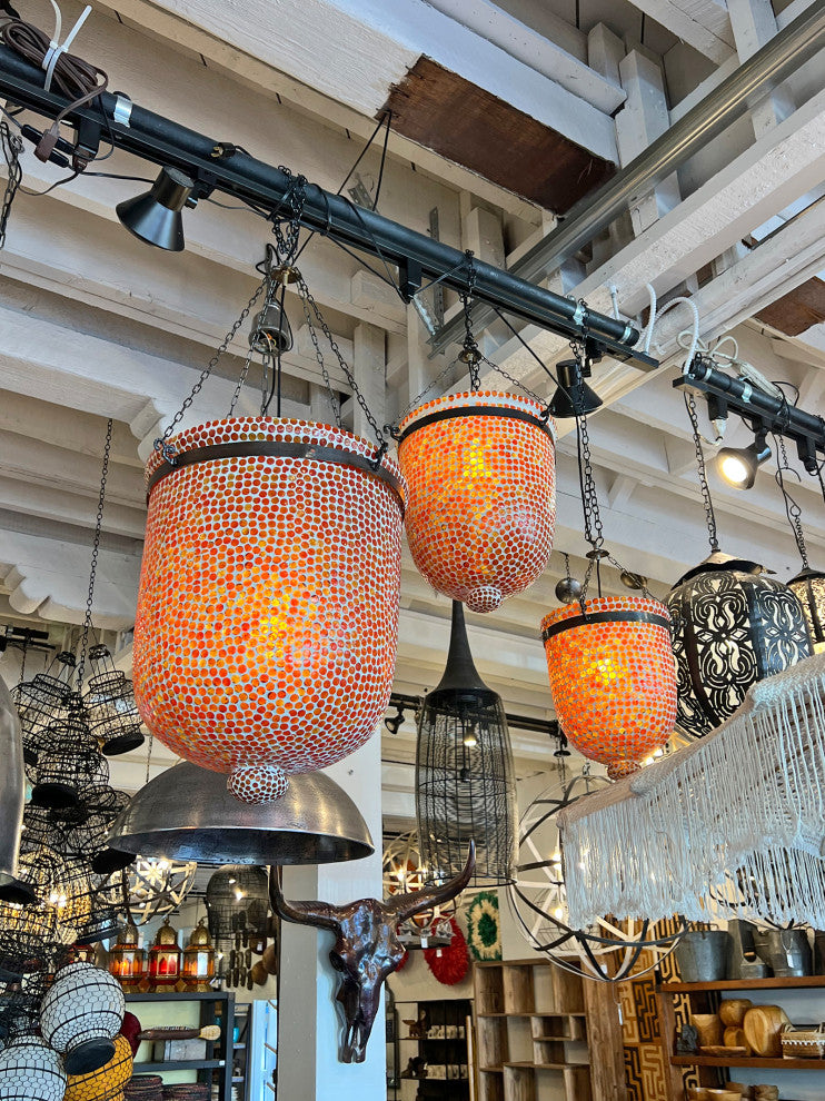 Orange Mosaic Bucket Pendant, Large