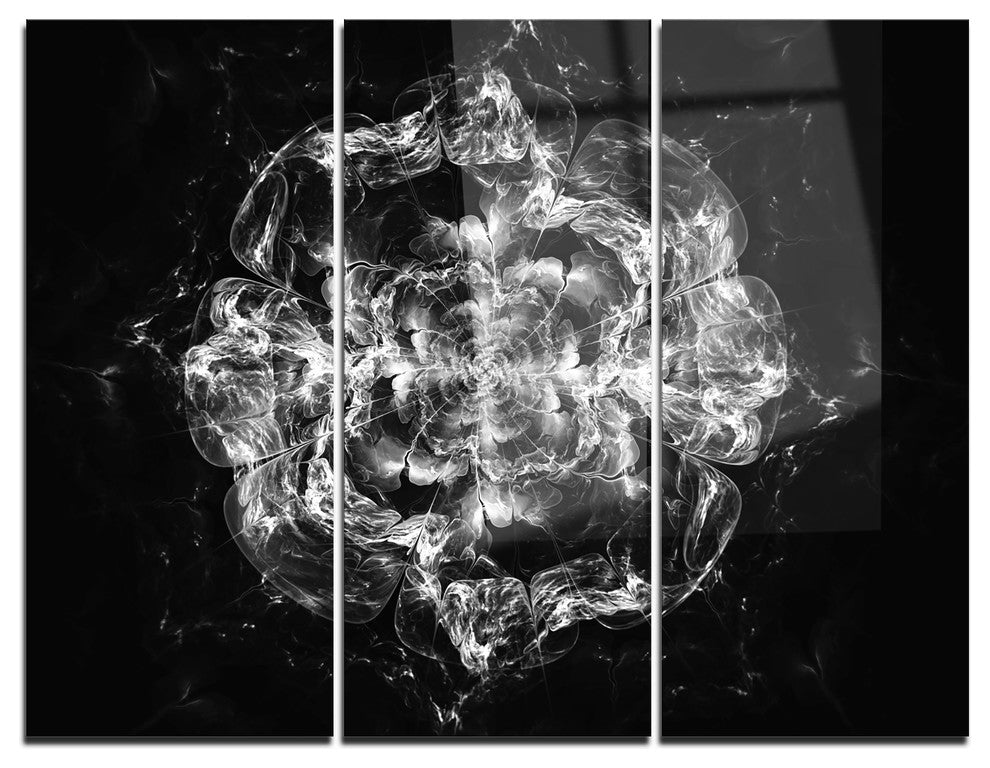 "Fractal Silver Flower Explosion" Digital Metal Wall Art, 3 Panels, 36"x28"