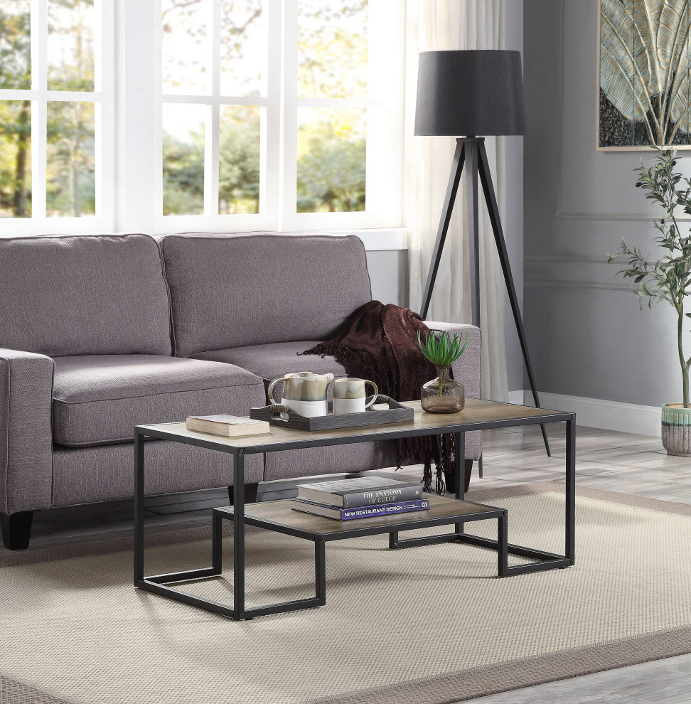 ACME Idella Coffee Table, Rustic Oak and Black