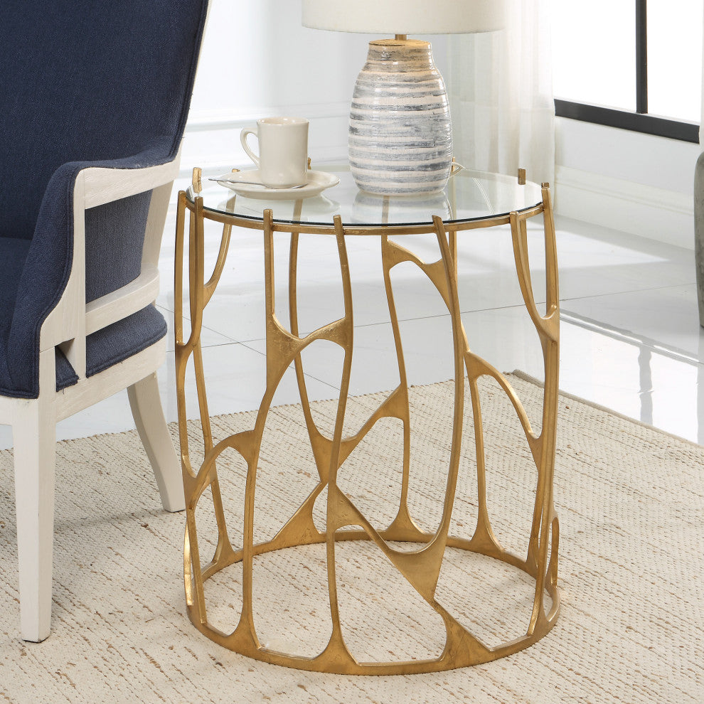 Uttermost 22894 22"W Glass and Iron End Table - Gold