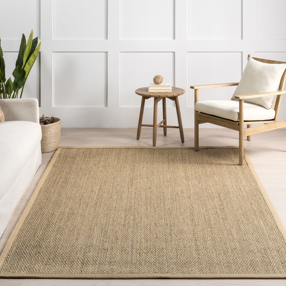 Nuloom Machine Woven Maui Seagrass With Border Rug, Beige 6'Square