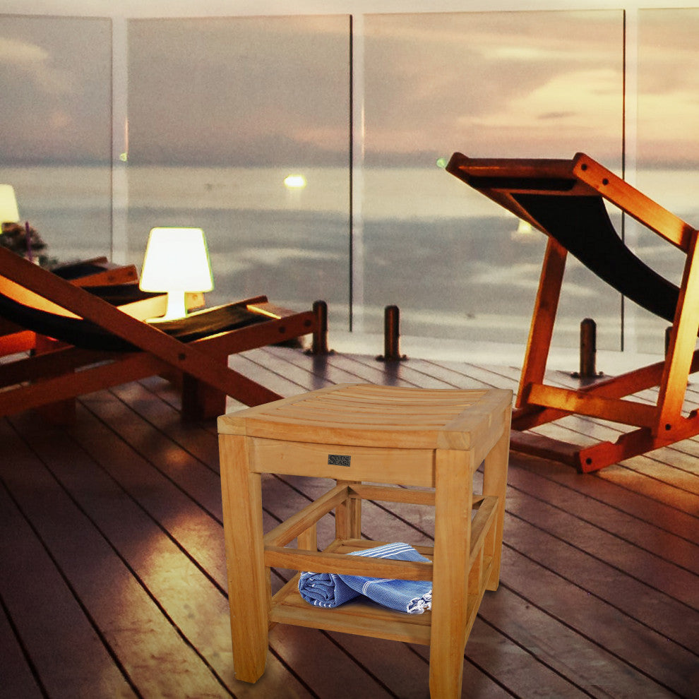 Seven Seas Teak Shower Stool With Shelf