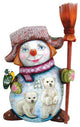 Artistic Wood Carved Polar Bear Family Snowman Sculpture