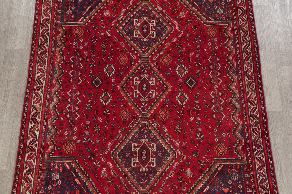 Consigned, Vintage-Style Oriental Persian Area Rug Hand-Knotted Wool, Red, 6x9