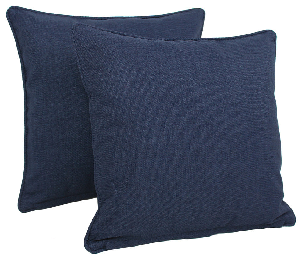 18" Outdoor Spun Polyester Square Throw Pillows, Set of 2, Azul