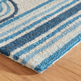 Kit Kemp x Dash & Albert Button Blue Hand Hooked Wool Rug, Blue, 2'6" x 8'