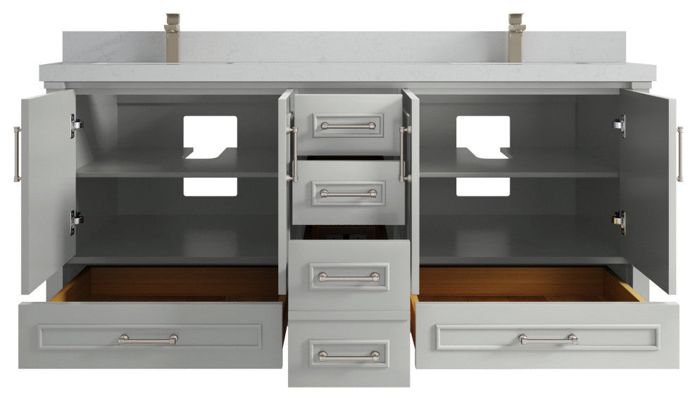 Aberdeen 72 Double Sink Bath Vanity in Coventry Gray 2" Carrara Quartz