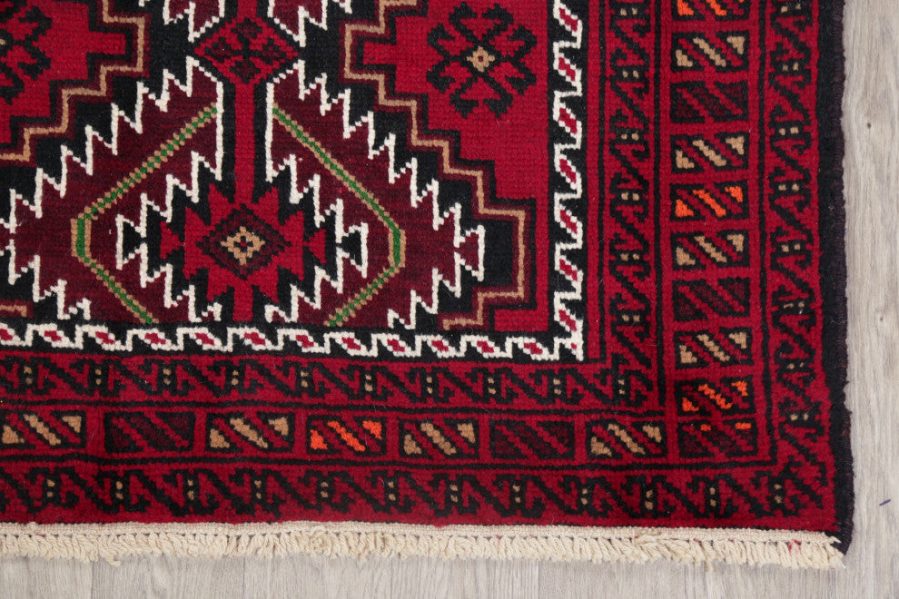 Balouch Oriental Traditional Hand-Knotted Afghan Area Rug, Red, 6'3"x4'1