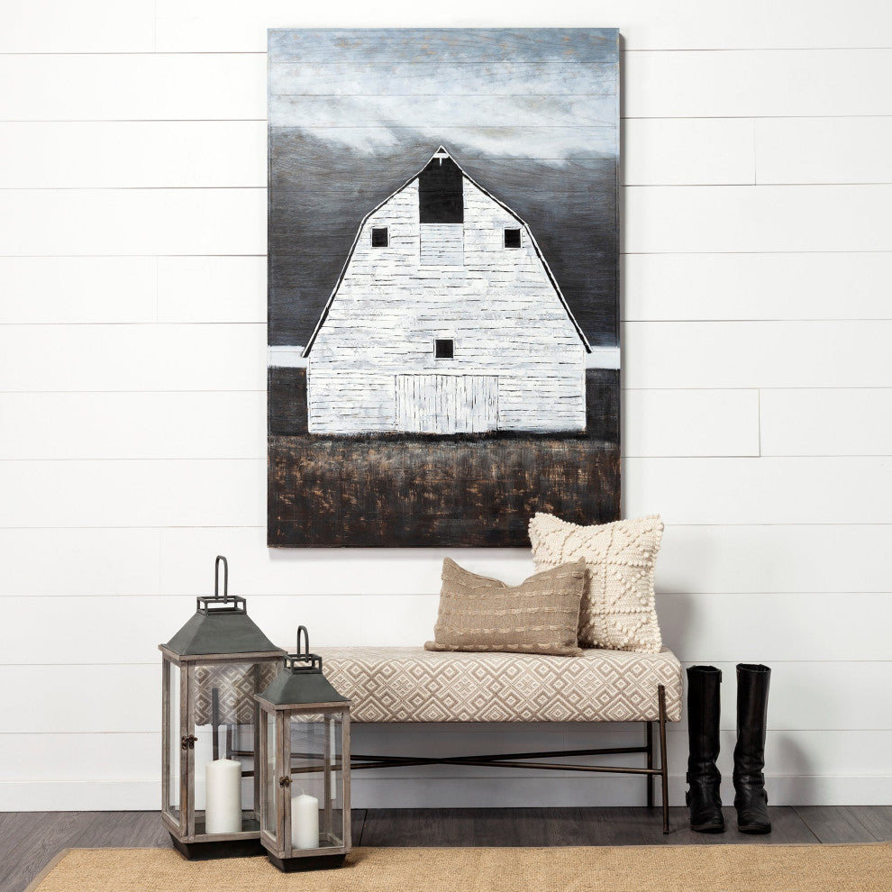Sawmill Creek Farmhouse White Barn Original Hand Painted on Wood Oil Painting