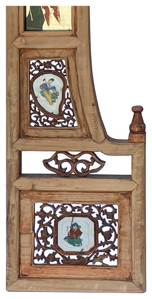 Vintage Chinese Arch Shape Carving Porcelain Graphic Wood Wall Art, Hws2254