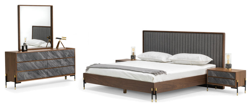 Nova Domus Metcalf Mid-Century Walnut and Gray Bedroom Set, Queen