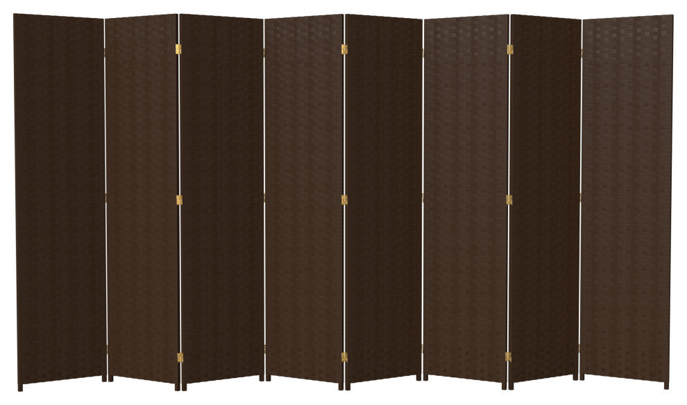 6'' Tall Woven Fiber Room Divider, 8 Panel, Dark Mocha