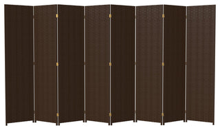 6' Tall Woven Fiber Room Divider, 8 Panel, Dark Mocha
