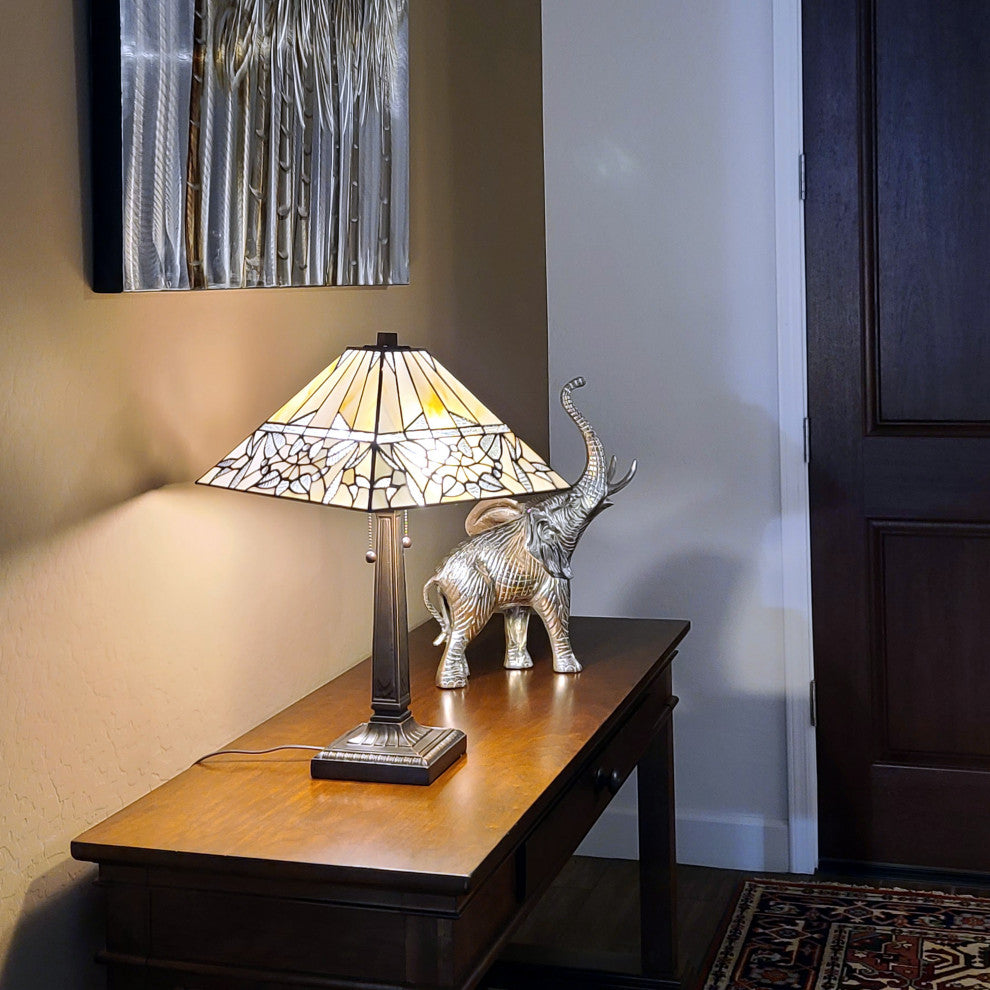 Tiffany Style 2 Light Antique Table Lamp, 23" Tall