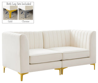 Alina Velvet Upholstered 2-Piece Modular Sofa, Cream