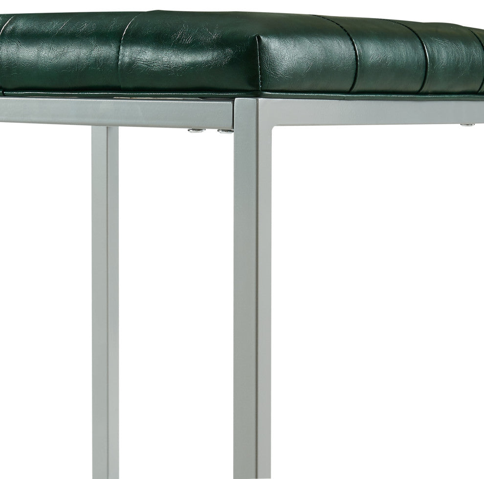 Teresa PU Leather Button Tufted Metal Frame Cube Ottoman, Green